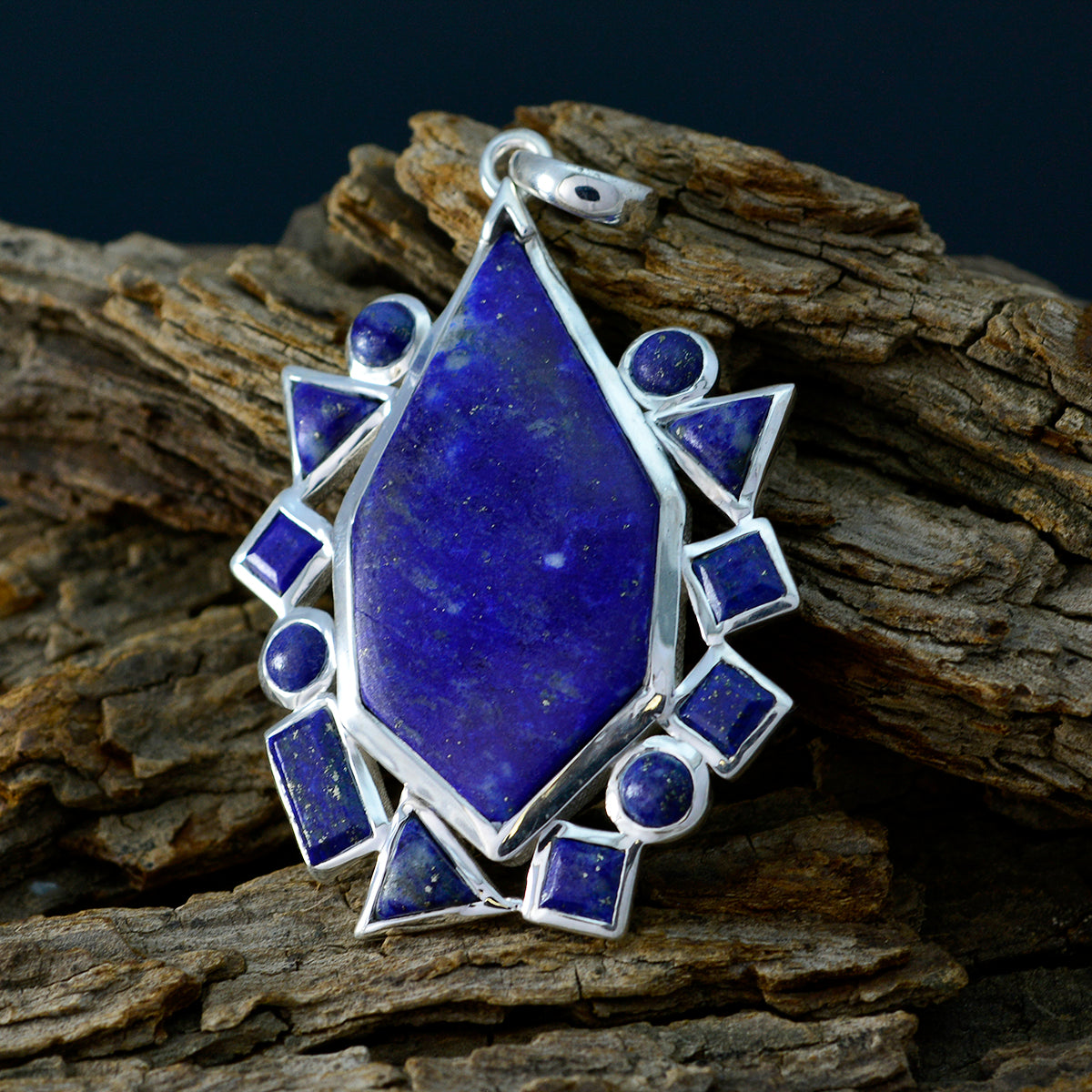 Riyo Natural Gemstone Multi Shape Faceted Nevy Blue Lapis Lazuli Solid Silver Pendants gift for mother's day