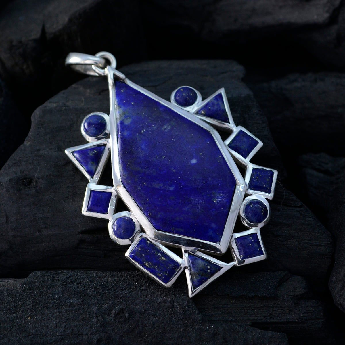 Riyo Natural Gemstone Multi Shape Faceted Nevy Blue Lapis Lazuli Solid Silver Pendants gift for mother's day