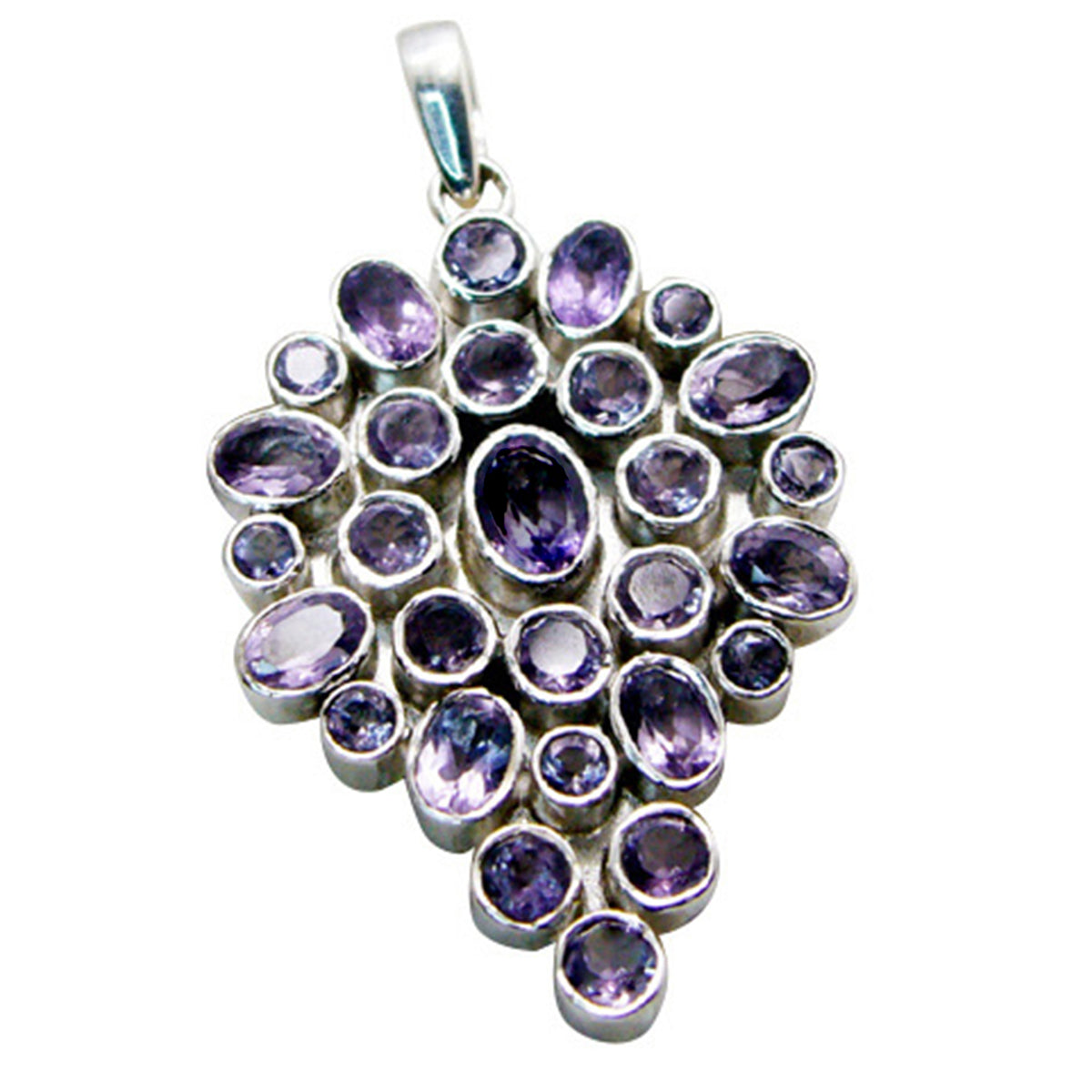 Riyo Natural Gemstone Multi Shape Faceted Purple Amethyst 925 Silver Pendant anniversary day gift