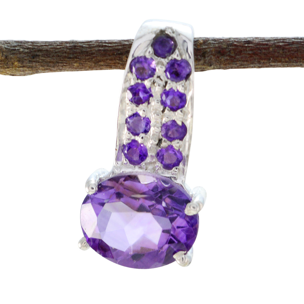 Riyo Natural Gemstone Multi Shape Faceted Purple Amethyst Sterling Silver Pendants gift for mom