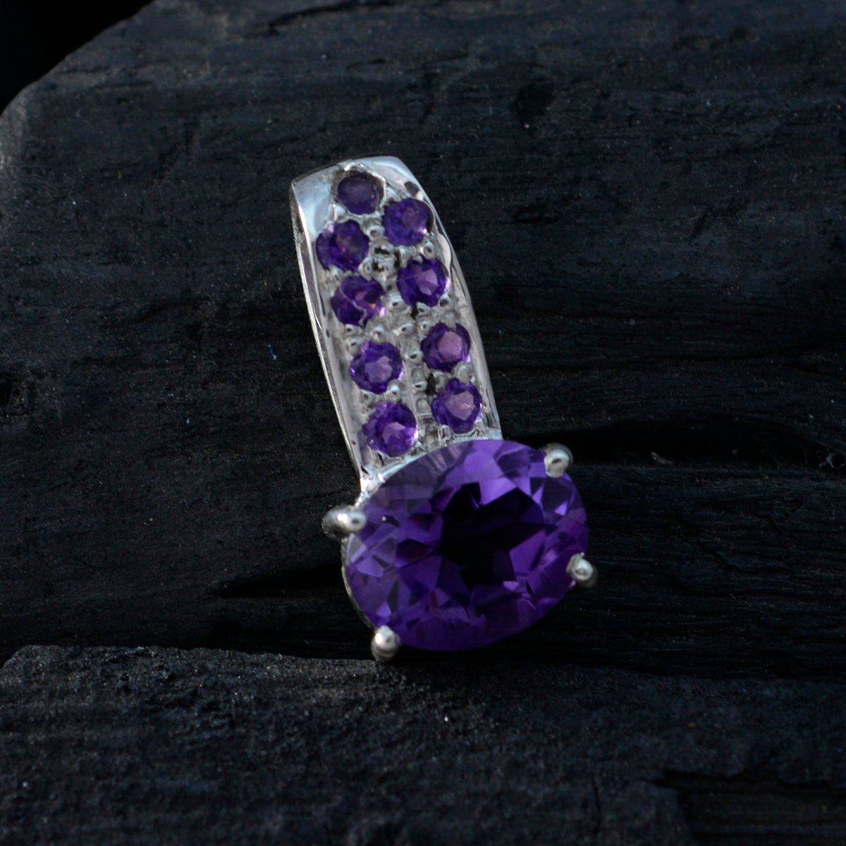 Riyo Natural Gemstone Multi Shape Faceted Purple Amethyst Sterling Silver Pendants gift for mom