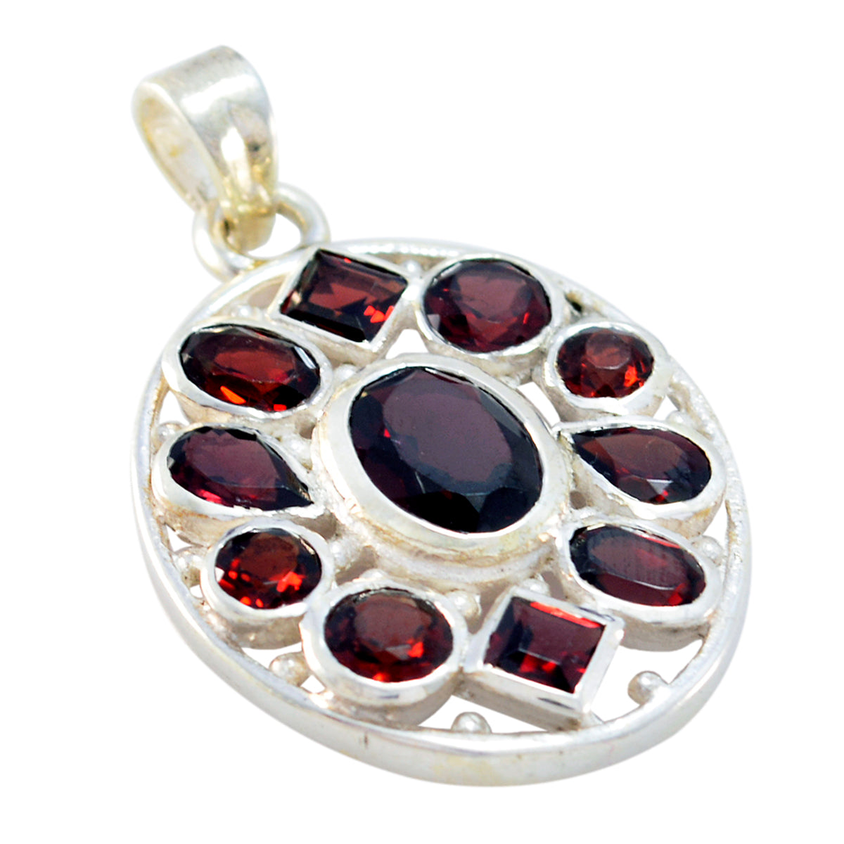 Riyo Natural Gemstone Multi Shape Faceted Red Garnet Solid Silver Pendants gift for graduation