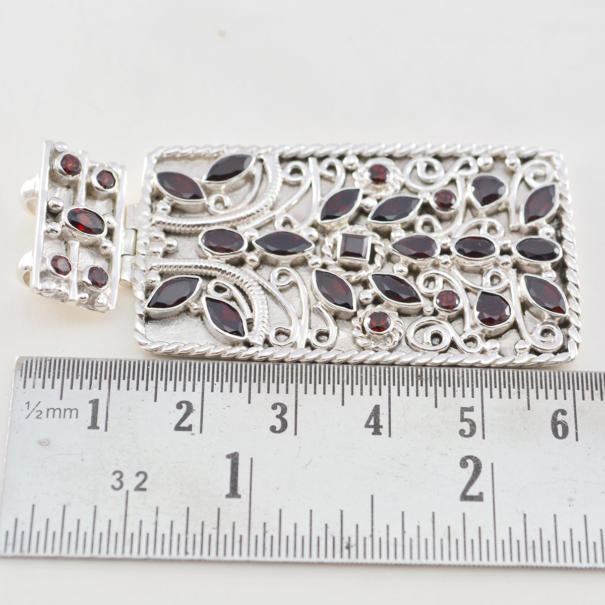 Riyo Natural Gemstone Multi Shape Faceted Red Garnet Sterling Silver Pendants gift for sister