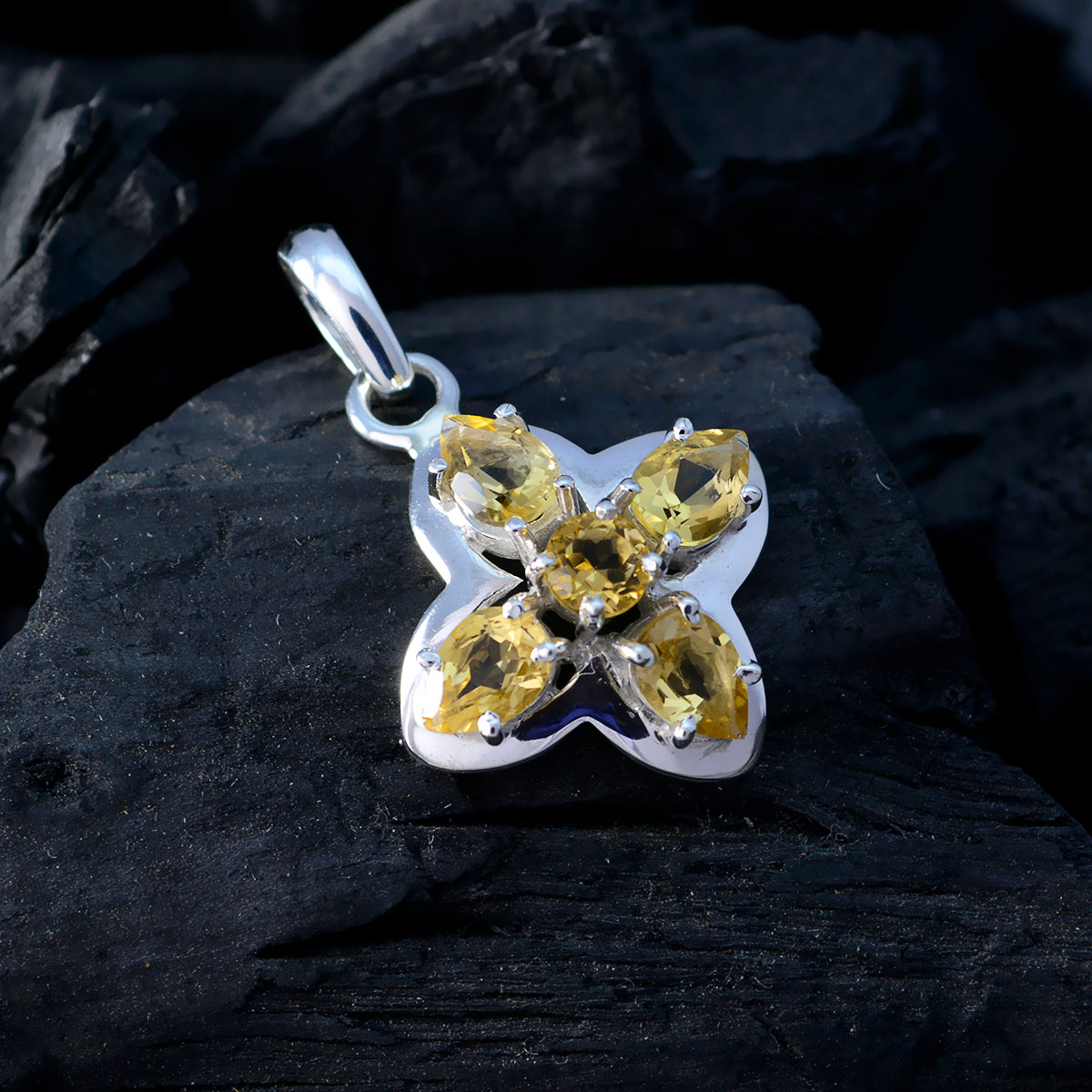 Riyo Natural Gemstone Multi Shape Faceted Yellow Citrine 925 Sterling Silver Pendant christmas day gift