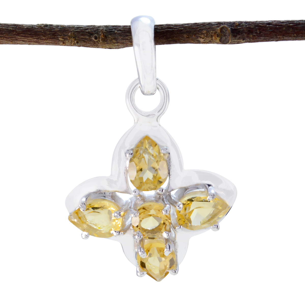 Riyo Natural Gemstone Multi Shape Faceted Yellow Citrine 925 Sterling Silver Pendant christmas day gift
