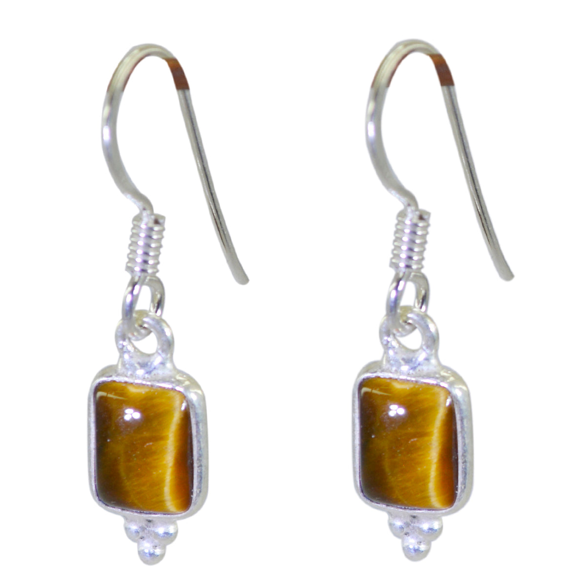 Riyo Natural Gemstone Octogon Cabochon Brown Tiger Eye Silver Earrings gift for labour day