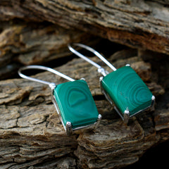 Riyo Natural Gemstone Octogon Cabochon Green Malachatie Silver Earring gift for sister