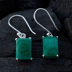 Riyo Natural Gemstone Octogon Cabochon Green Malachatie Silver Earring gift for sister