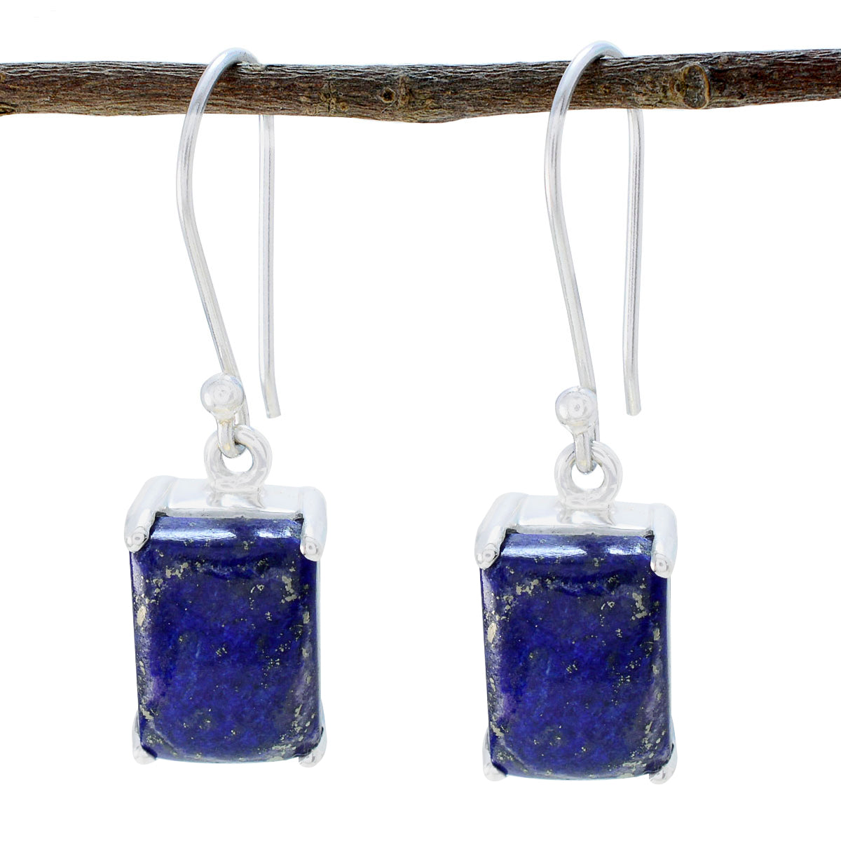 Riyo Natural Gemstone Octogon Cabochon Nevy Blue Lapis Lazuli Silver Earring gift for mothers day