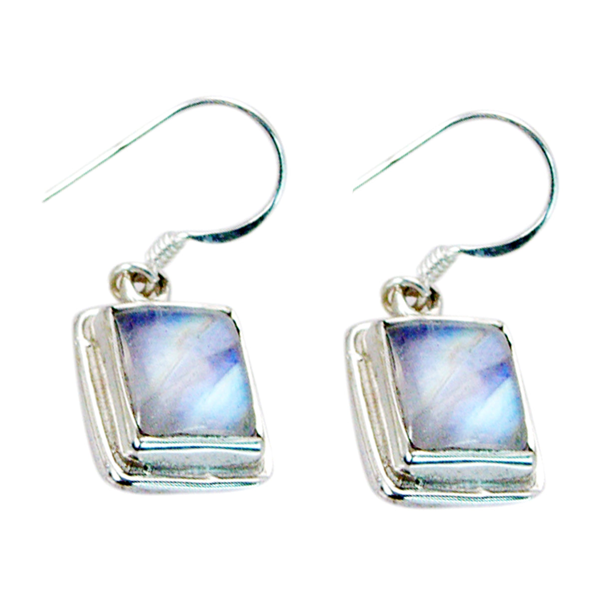 Riyo Natural Gemstone Octogon Cabochon White Rainbow Moonstone Silver Earring anniversary gift