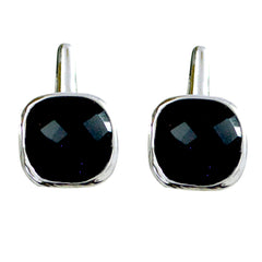 Riyo Natural Gemstone Octogon Checker Black Onyx Silver Earrings college student gift
