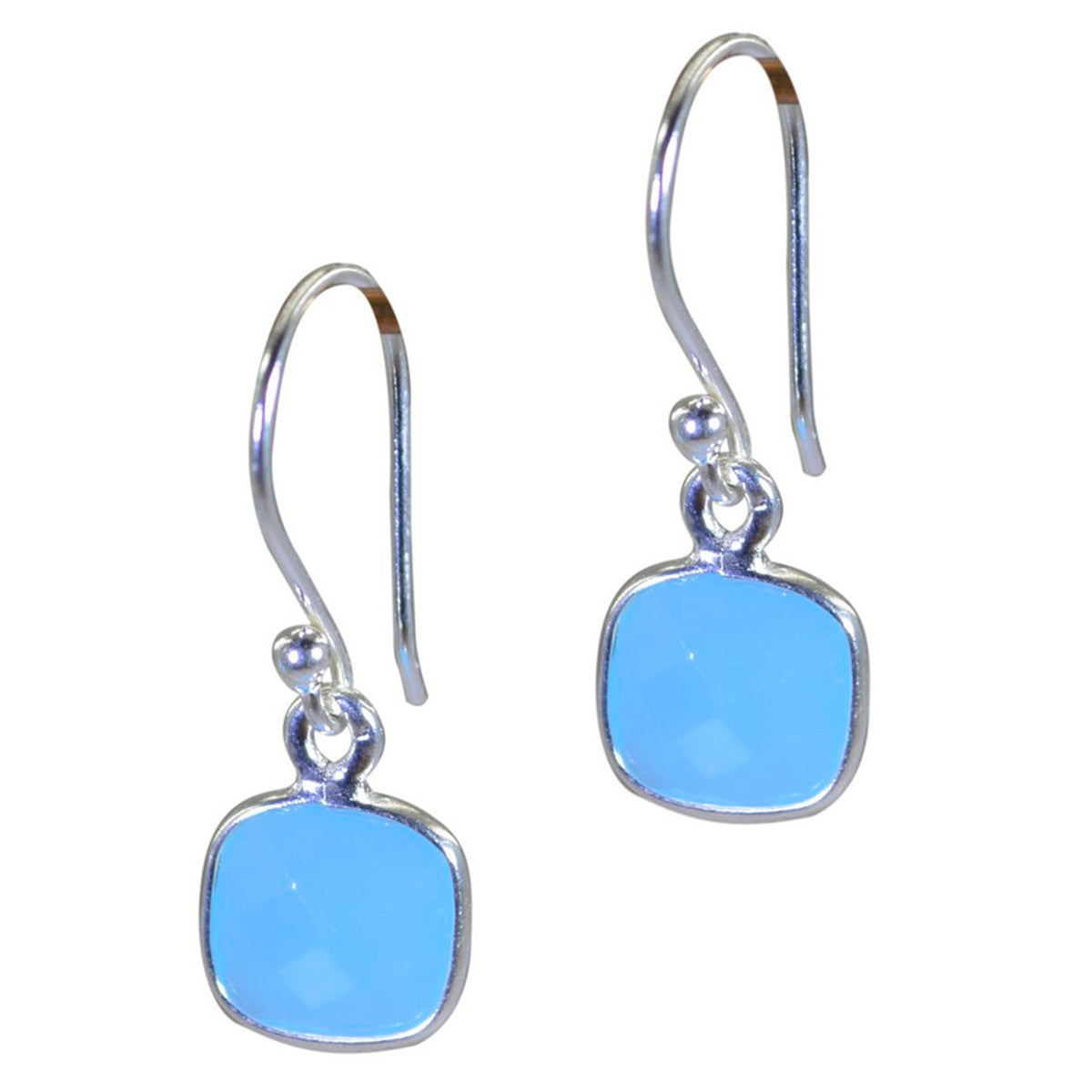 Riyo Natural Gemstone Octogon Checker Blue Chalcedony Silver Earrings gift for thanks giving