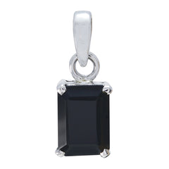 Riyo Natural Gemstone Octogon Faceted Black Black Onyx Solid Silver Pendant christmas gifts