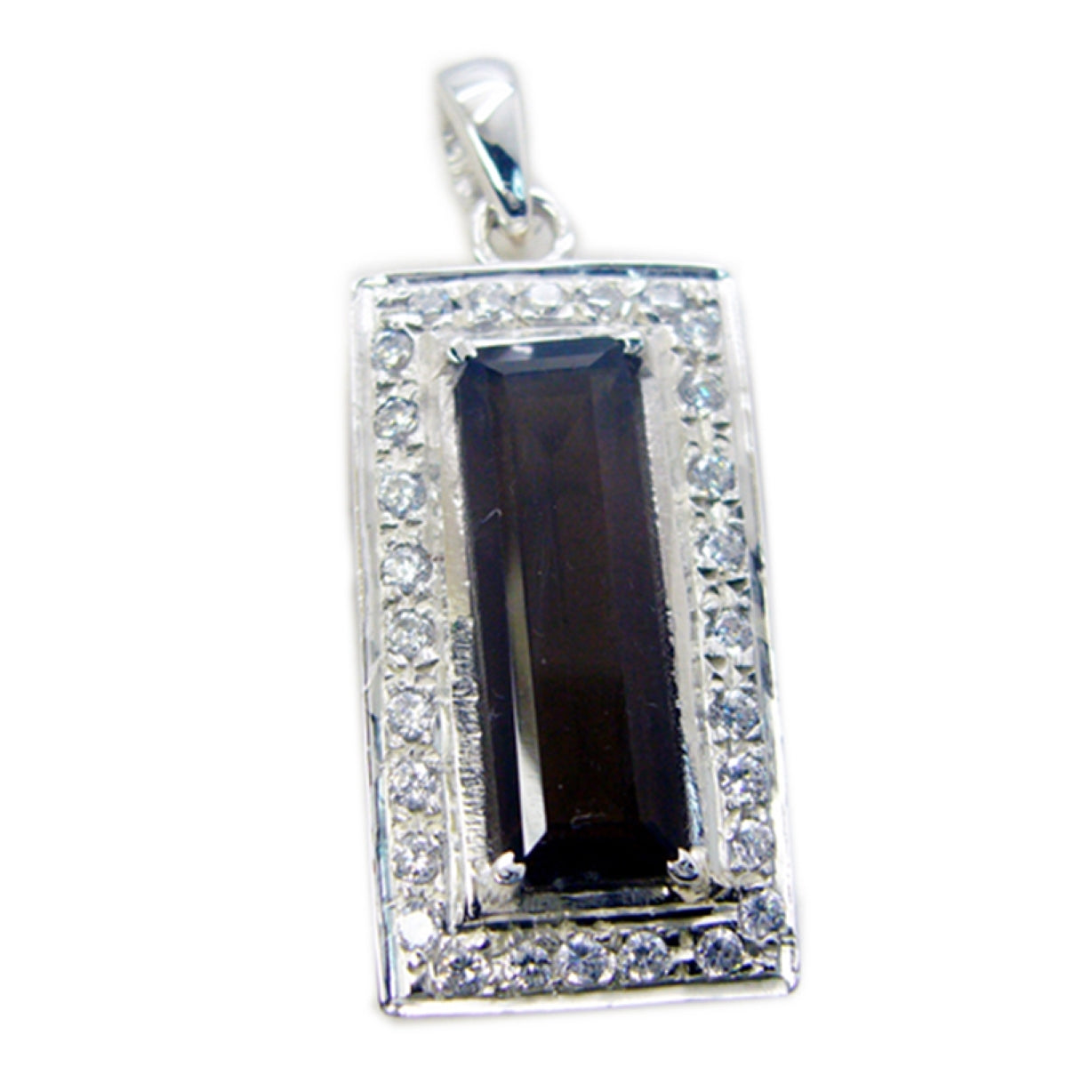 Riyo Natural Gemstone Octogon Faceted Brown smoky quartz 925 Sterling Silver Pendants gift for handmade