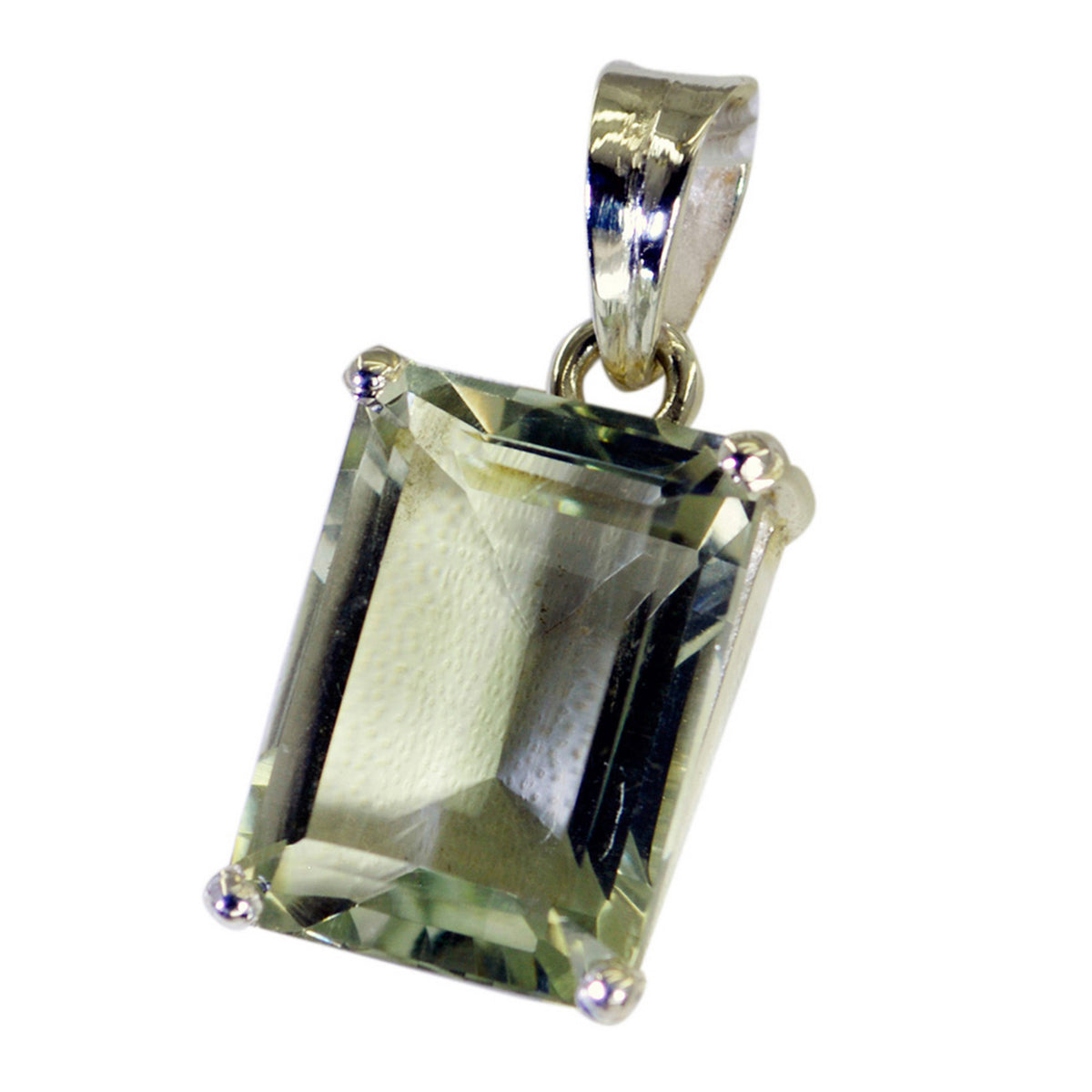 Riyo Natural Gemstone Octogon Faceted Green Green Amethyst Solid Silver Pendant gift for valentine's day