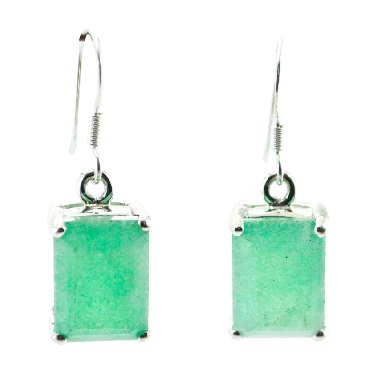 Riyo Natural Gemstone Octogon Faceted Green Indian Emerald Silver Earrings gift for wedding