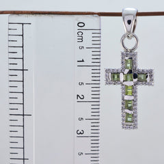 Riyo Natural Gemstone Octogon Faceted Green Peridot 925 Sterling Silver Pendants Faishonable day gift