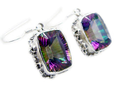 Riyo Natural Gemstone Octogon Faceted Multi Mystic Quartz Silver Earrings gift for anniversary day