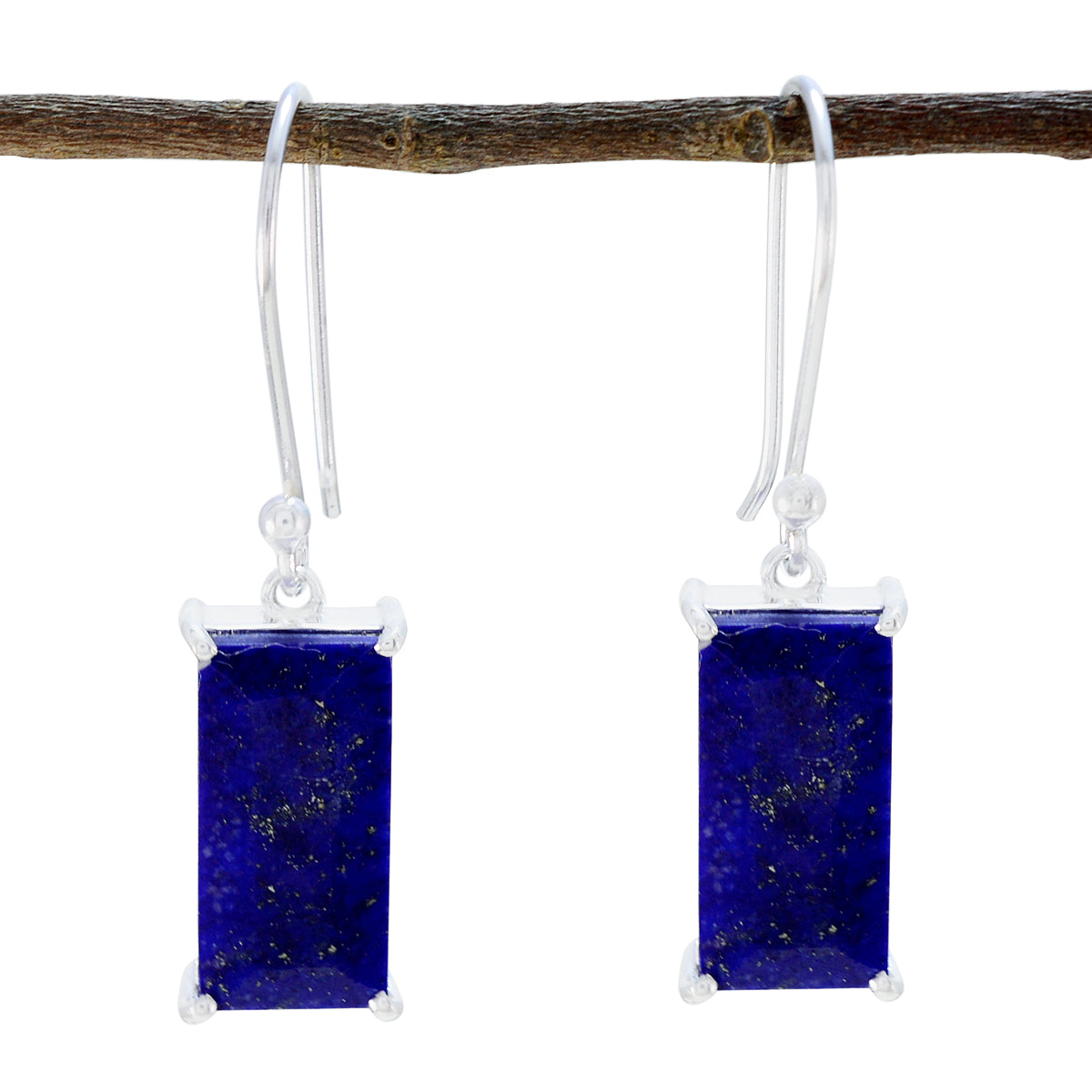 Riyo Natural Gemstone Octogon Faceted Nevy Blue Lapis Lazuli Silver Earring gift for wife