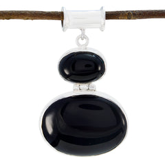 Riyo Natural Gemstone Oval Cabochon Black Black Onyx Sterling Silver Pendant halloween gift