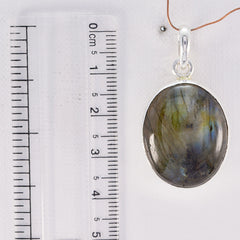 Riyo Natural Gemstone Oval Cabochon Gray Labradorite 925 Silver Pendant gift for halloween