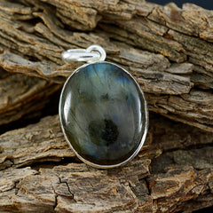 Riyo Natural Gemstone Oval Cabochon Gray Labradorite 925 Silver Pendant gift for halloween