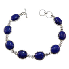 Riyo Natural Gemstone Oval Cabochon Navy Blue Lapis Lazuli Silver Bracelets gift for engagement
