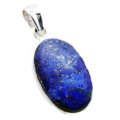 Riyo Natural Gemstone Oval Cabochon Nevy Blue Lapis Lazuli 925 Sterling Silver Pendant gift for teacher's day
