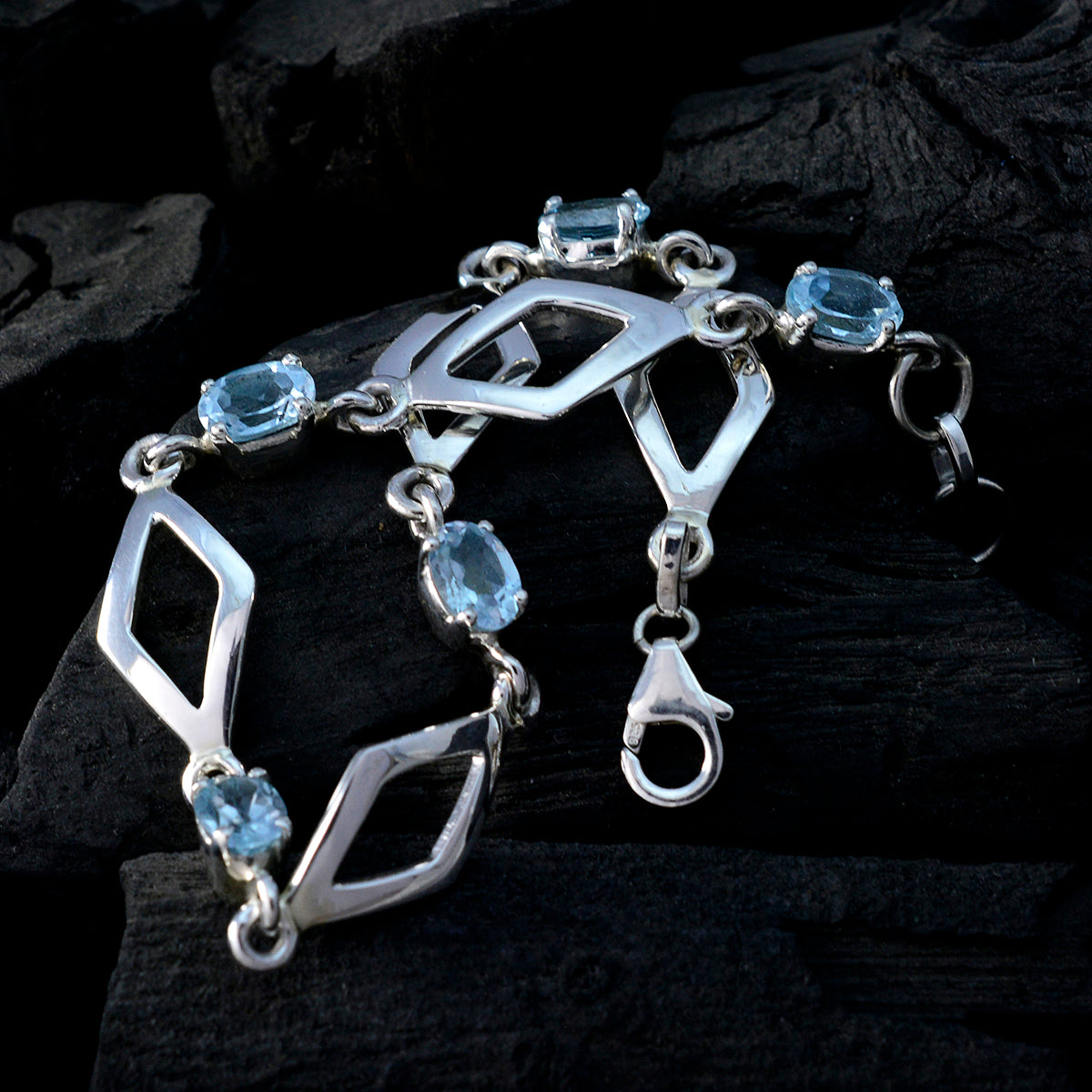 Riyo Natural Gemstone Oval Faceted Blue Blue Topaz Silver Bracelet gift for good Friday