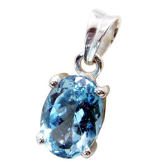 Riyo Natural Gemstone Oval Faceted Blue Blue Topaz Solid Silver Pendants mom birthday gift