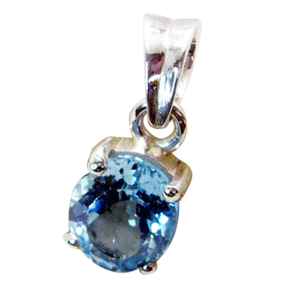Riyo Natural Gemstone Oval Faceted Blue Blue Topaz Solid Silver Pendants mom birthday gift