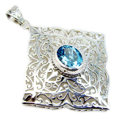Riyo Natural Gemstone Oval Faceted Blue Blue Topaz Sterling Silver Pendants gift for b' day