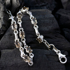 Riyo Natural Gemstone Oval Faceted Brown Smoky Quartz Silver Bracelets gift for mom