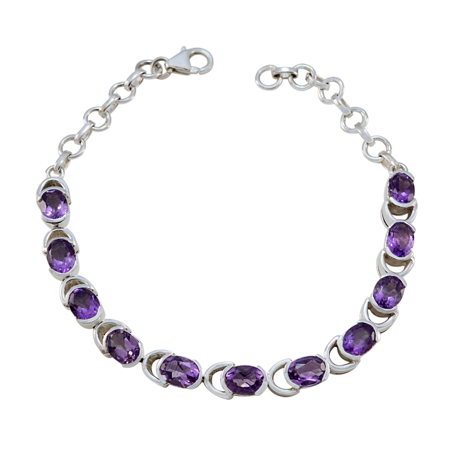 Riyo Natural Gemstone Oval Faceted Purple Amethyst Silver Bracelet gift for friends