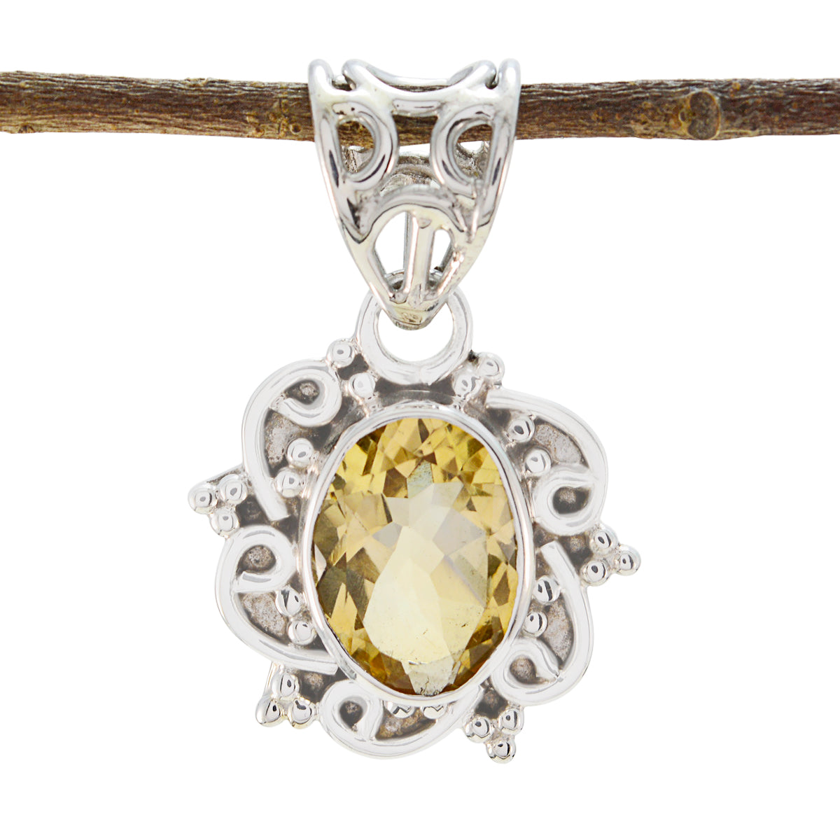 Riyo Natural Gemstone Oval Faceted Yellow Citrine 925 Silver Pendant cyber Monday gift