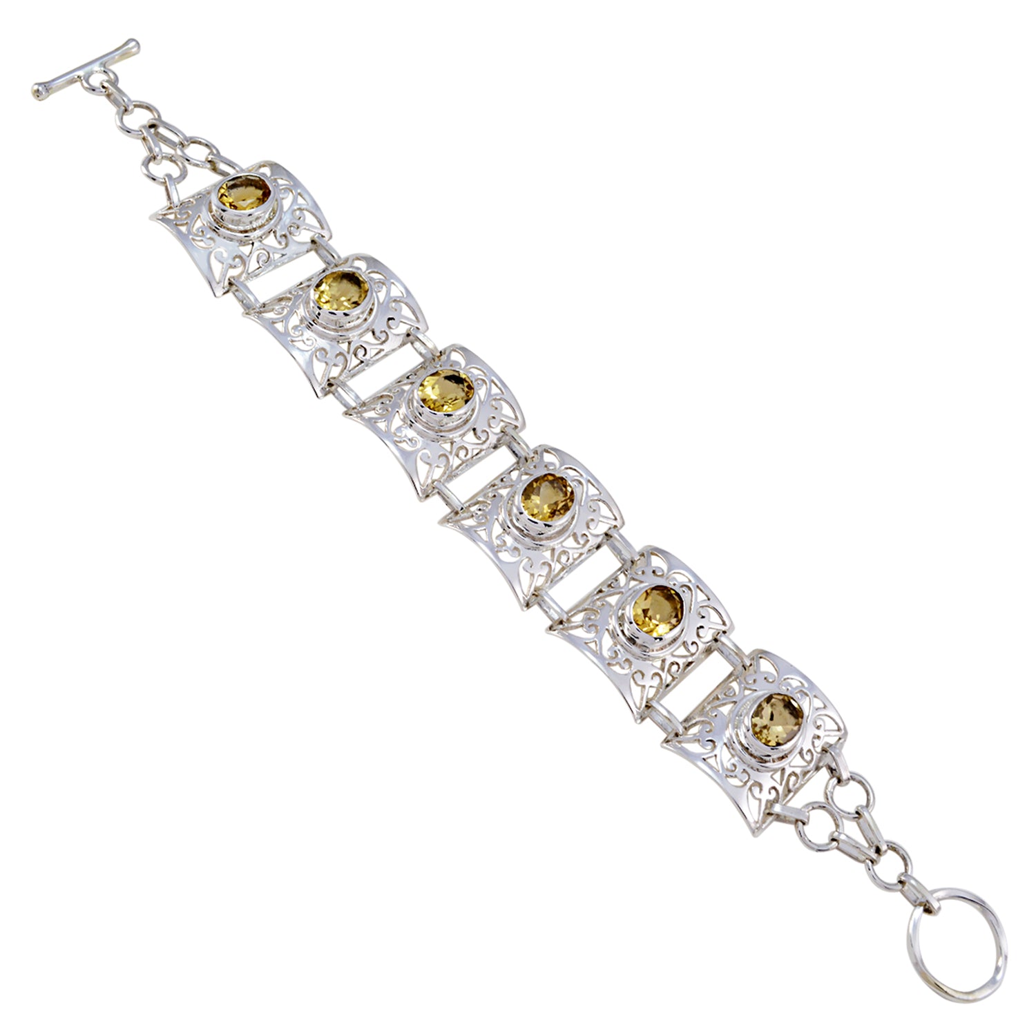 Riyo Natural Gemstone Oval Faceted Yellow Citrine Silver Bracelet gift for friend