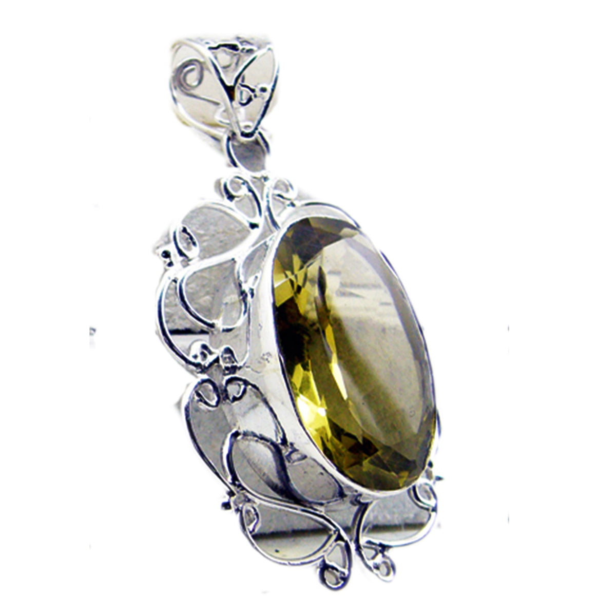 Riyo Natural Gemstone Oval Faceted Yellow Lemon Quartz Sterling Silver Pendants grandmother gift