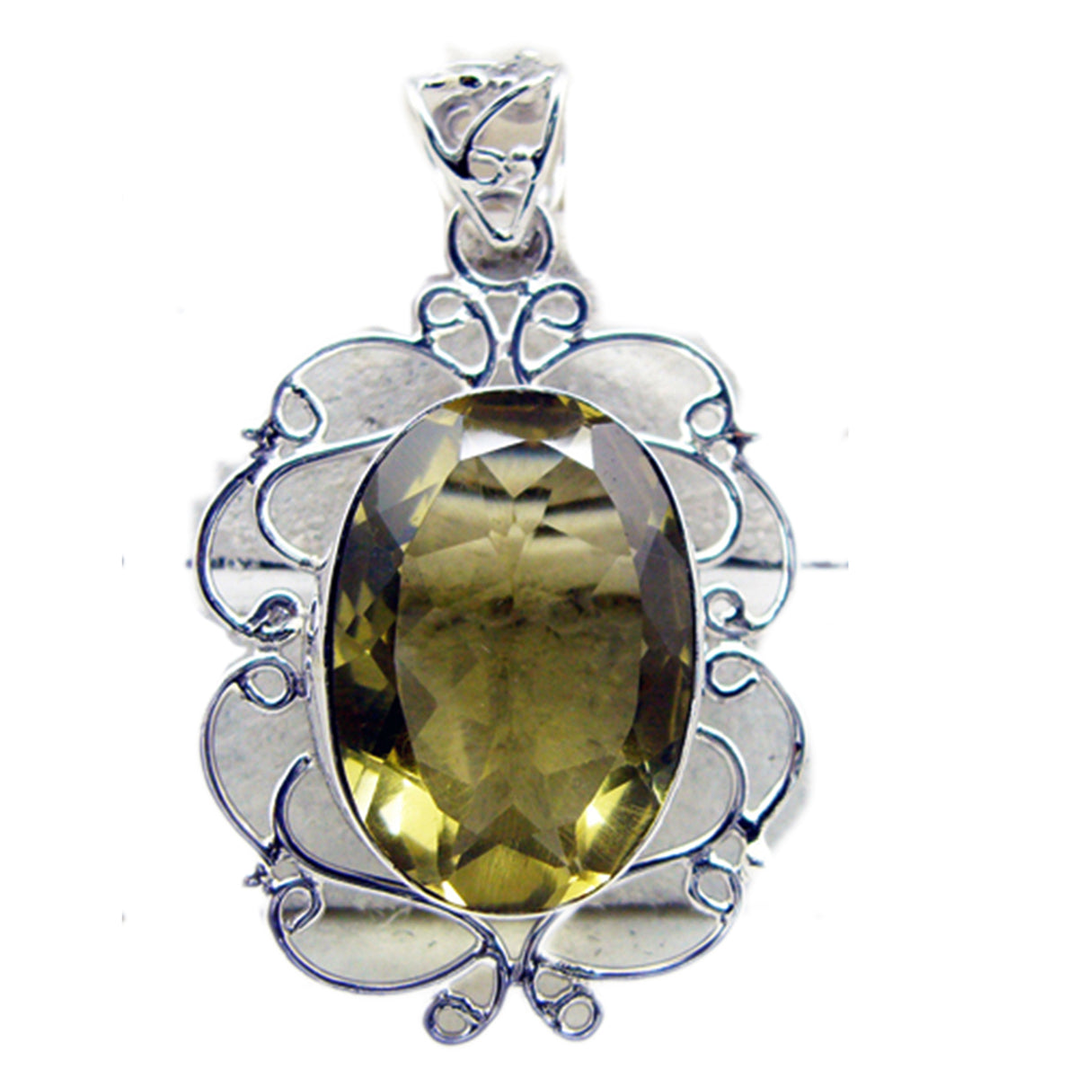 Riyo Natural Gemstone Oval Faceted Yellow Lemon Quartz Sterling Silver Pendants grandmother gift