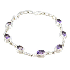 Riyo Natural Gemstone Oval/Pear Faceted Purple Amethyst Silver Bracelets girlfriend gift