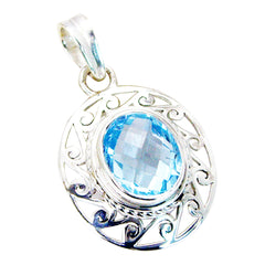Riyo Natural Gemstone Oval checker Blue Blue Topaz 925 Silver Pendants valentine's day gift