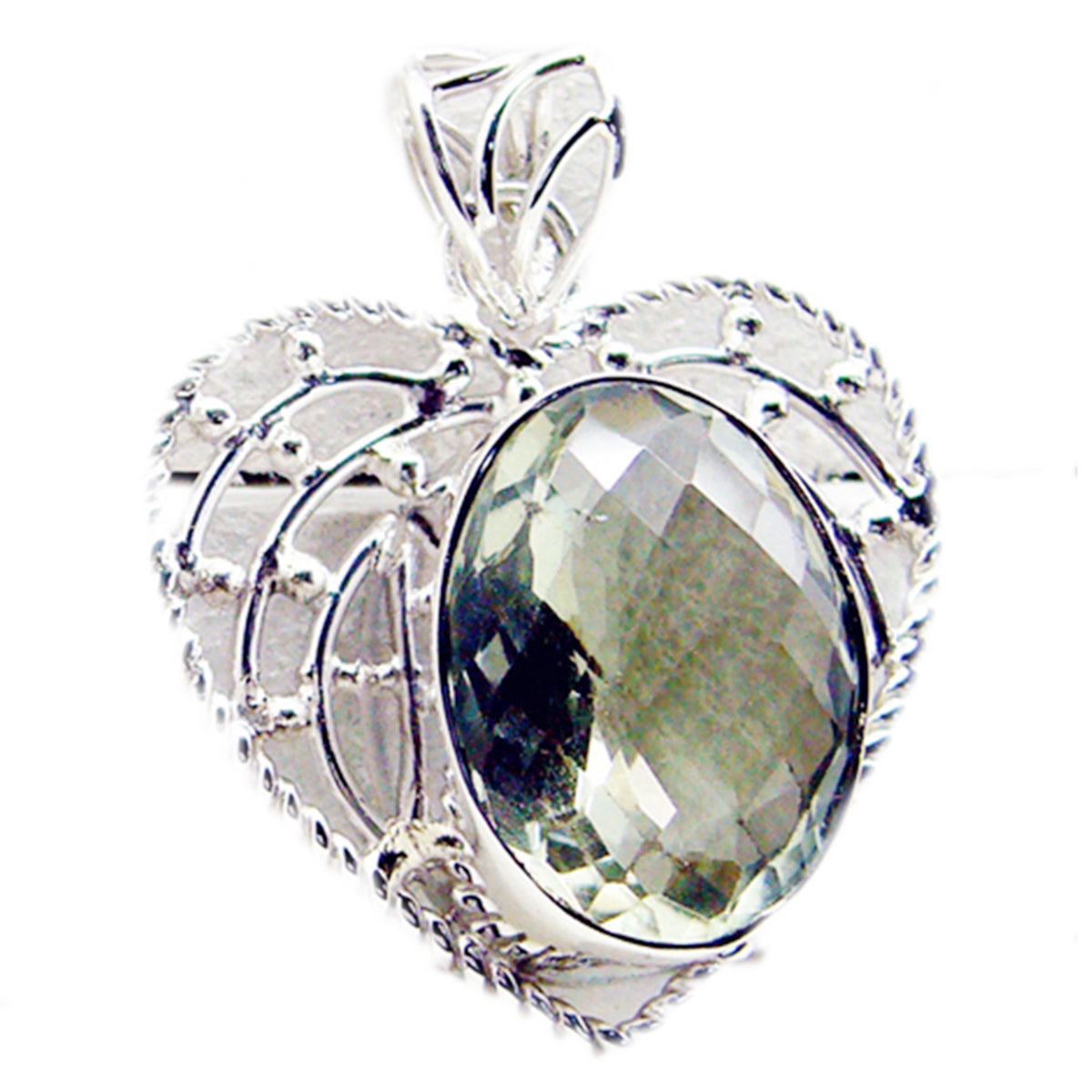 Riyo Natural Gemstone Oval checker Green Green Amethyst 925 Silver Pendants handmade gift