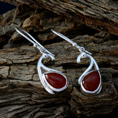 Riyo Natural Gemstone Pear Cabochon Red Onyx Silver Earring gift for friendship day