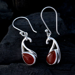 Riyo Natural Gemstone Pear Cabochon Red Onyx Silver Earring gift for friendship day