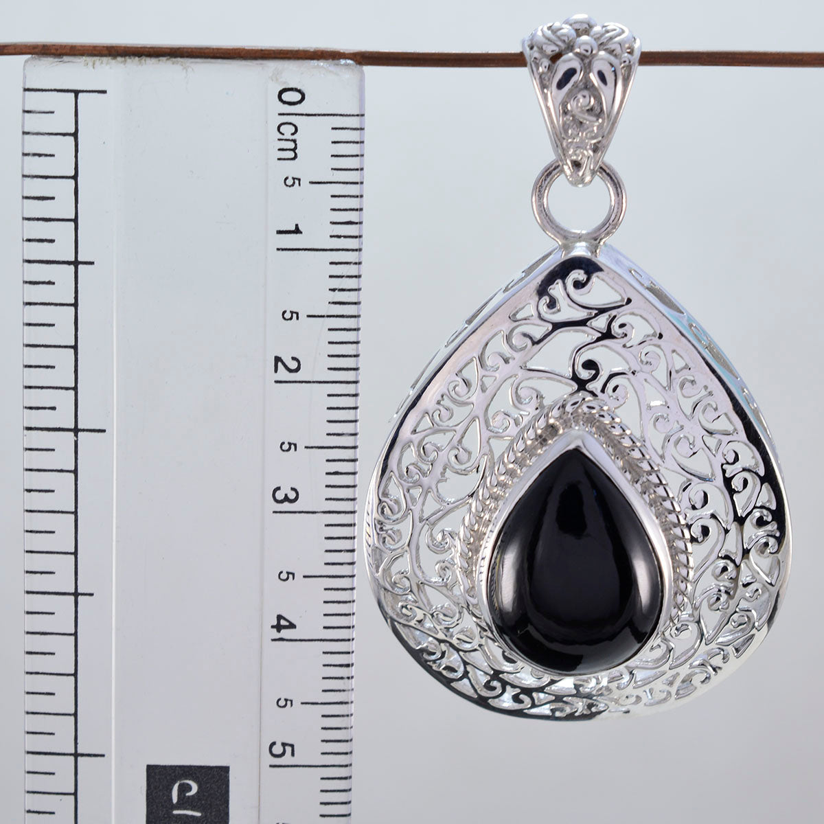 Riyo Natural Gemstone Pear Faceted Black Black Onyx 925 Sterling Silver Pendant engagement gift