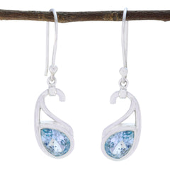 Riyo Natural Gemstone Pear Faceted Blue Topaz Silver Earring gift for st. patricks day