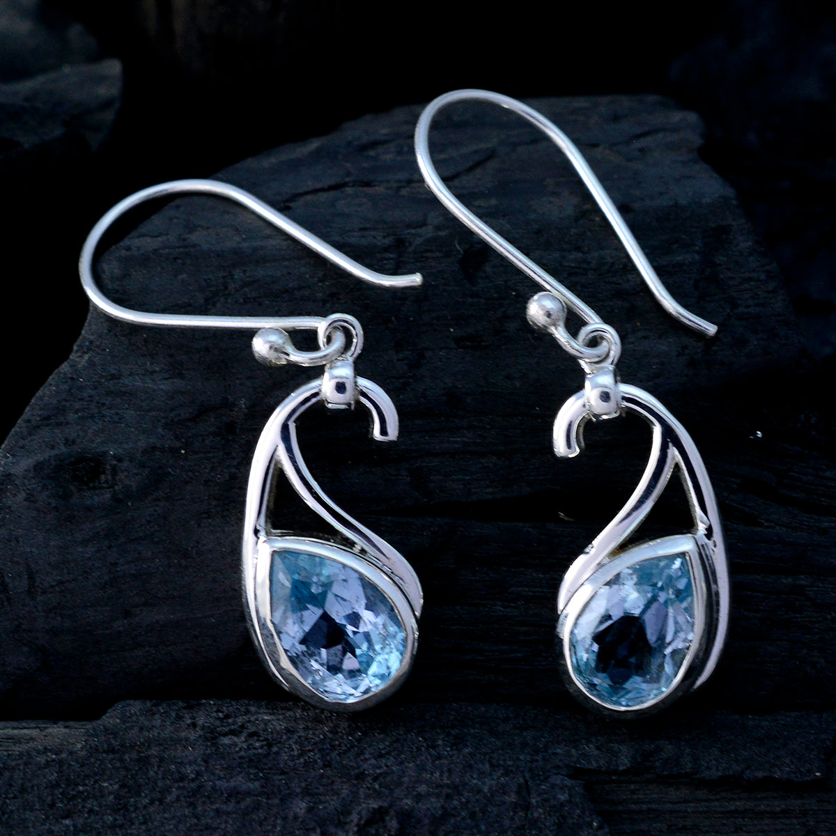 Riyo Natural Gemstone Pear Faceted Blue Topaz Silver Earring gift for st. patricks day