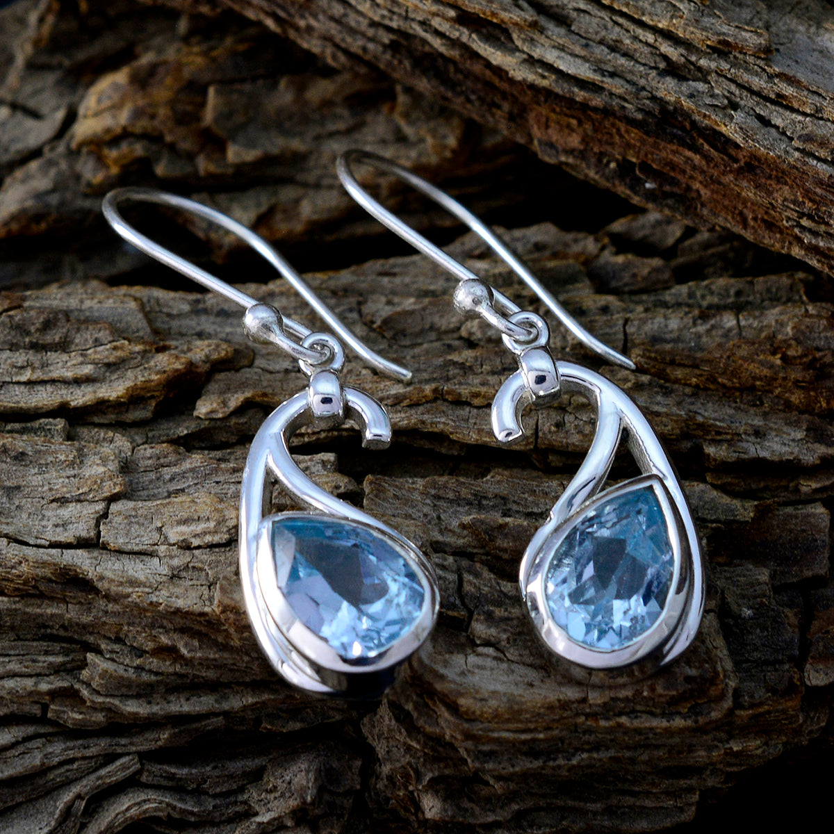 Riyo Natural Gemstone Pear Faceted Blue Topaz Silver Earring gift for st. patricks day