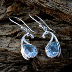 riyo natural gemstone pear faceted blue topaz silver earring gift for st patricks day