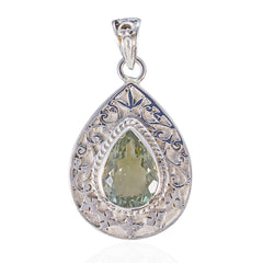 Riyo Natural Gemstone Pear Faceted Green Green Amethyst 925 Silver Pendant children day gift