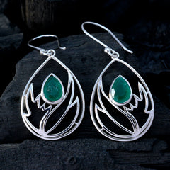 Riyo Natural Gemstone Pear Faceted Green Indian Emerald Silver Earring gift for st. patricks day